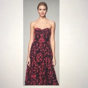 Marchesa 3D Strapless Tea Length Dress